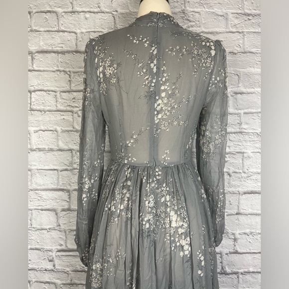 CO Floral Print Crinkle Chiffon Tie Neck Dress size M - Picture 10 of 13